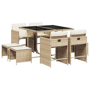 vidaXL 9 r&eacute;szes b&eacute;zs polyrattan kerti &eacute;tkezőgarnit&uacute;ra p&aacute;rn&aacute;kkal