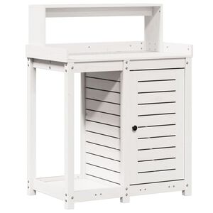 vidaXL feh&eacute;r t&ouml;m&ouml;r fenyőfa &uuml;ltetőasztal polccal 82,5 x 50 x 109,5 cm