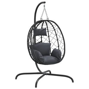 vidaXL antracitsz&uuml;rke polyrattan &eacute;s ac&eacute;l f&uuml;ggő toj&aacute;s alak&uacute; sz&eacute;k p&aacute;rn&aacute;val