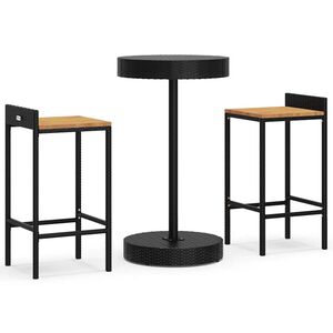 vidaXL 3 r&eacute;szes fekete polyrattan &eacute;s t&ouml;m&ouml;r ak&aacute;cfa kerti b&aacute;rszett