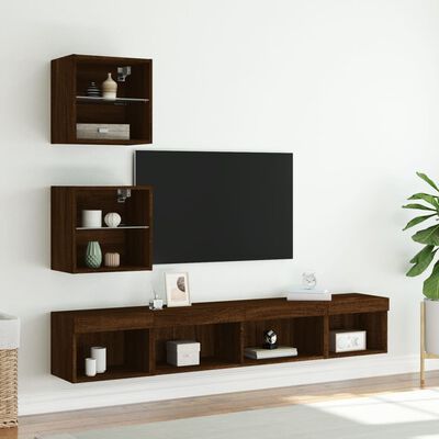 vidaXL 5 darab barna tölgyszínű szerelt fa TV-bútor LED-del