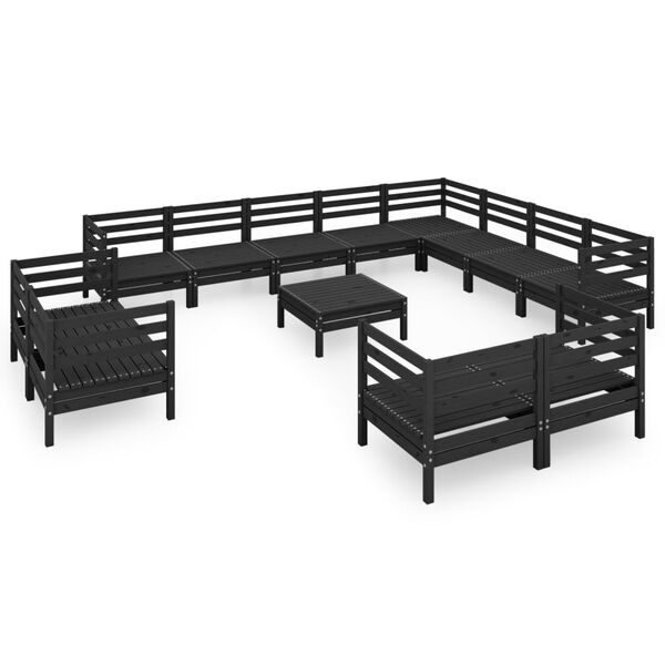 vidaXL 13 r&eacute;szes fekete t&ouml;m&ouml;r fenyőfa kerti &uuml;lőgarnit&uacute;ra