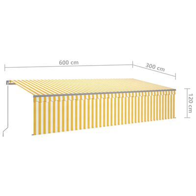 vidaXL sárga és fehér kihúzható LED-es napellenző redőnnyel 6 x 3 m