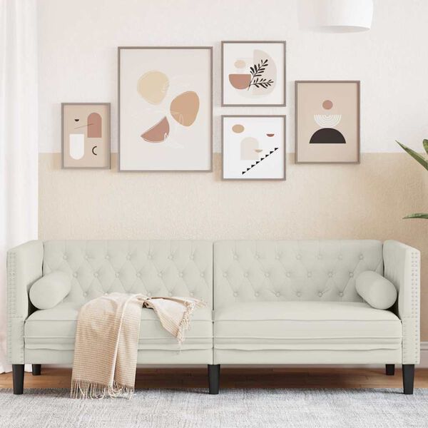 vidaXL 3 szem&eacute;lyes kr&eacute;msz&iacute;nű b&aacute;rsony Chesterfield kanap&eacute; p&aacute;rn&aacute;kkal