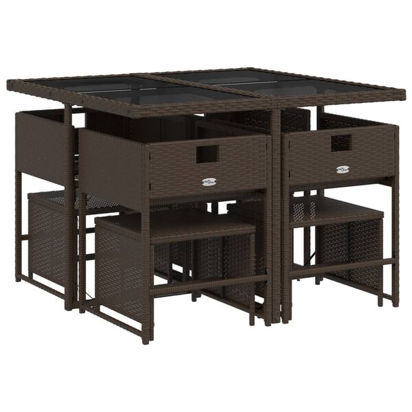 vidaXL 9 r&eacute;szes barna polyrattan kerti &eacute;tkezőgarnit&uacute;ra p&aacute;rn&aacute;kkal