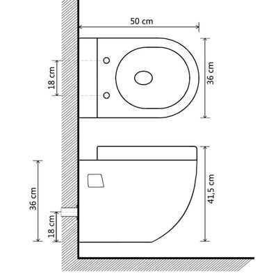 vidaXL fekete falra szerelhető kerámia WC rejtett magas tartállyal