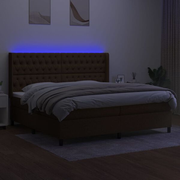 vidaXL barna sz&ouml;vet rug&oacute;s &eacute;s LED-es &aacute;gy matraccal 200x200 cm