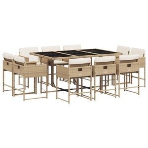 vidaXL 11 r&eacute;szes b&eacute;zs polyrattan kerti &eacute;tkezőgarnit&uacute;ra p&aacute;rn&aacute;kkal