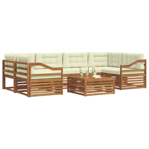 vidaXL K&uuml;lt&eacute;ri kanap&eacute; szett p&aacute;rn&aacute;val 7 pcs Term&eacute;szetes &eacute;s kr&eacute;msz&iacute;nű