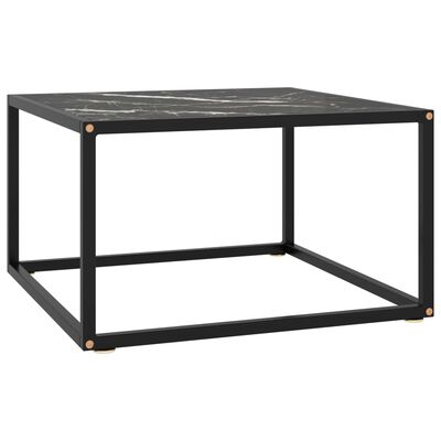 vidaXL fekete dohányzóasztal fekete márvány mintás üveggel 60x60x35 cm