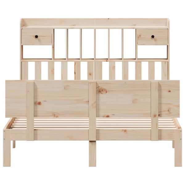 vidaXL t&ouml;m&ouml;r fenyőfa k&ouml;nyvespolcos &aacute;gy matrac n&eacute;lk&uuml;l 140 x 200 cm