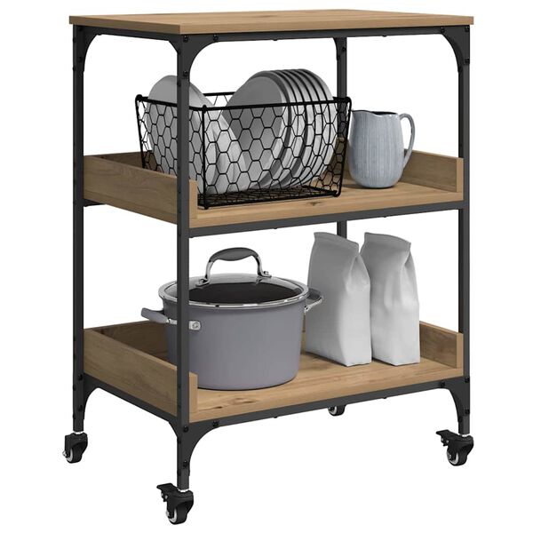 vidaXL Konyhai kocsi Artisan t&ouml;lgy 60 x 41 x 80.5 cm Faanyag