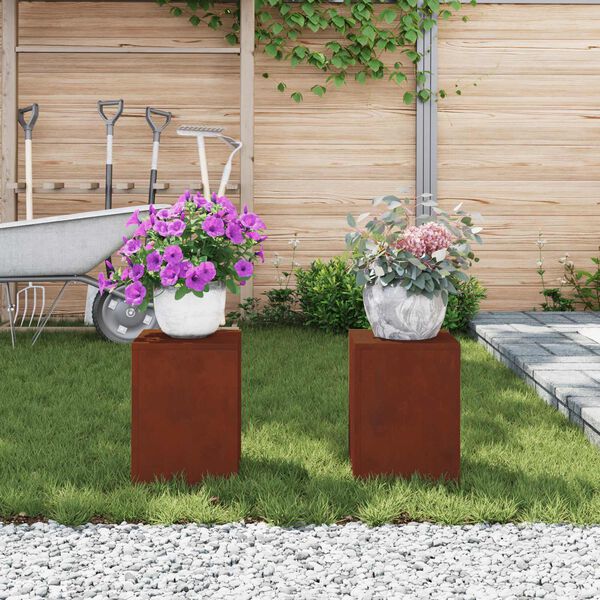 vidaXL N&ouml;v&eacute;ny&aacute;llv&aacute;ny 2 pcs Rozsd&aacute;s 24 x 24 x 35 cm Időj&aacute;r&aacute;s&aacute;ll&oacute; ac&eacute;l
