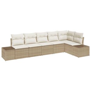 vidaXL Kerti Kanap&eacute; Szett p&aacute;rn&aacute;val 6 pcs Beige &eacute;s kr&eacute;m polirattan