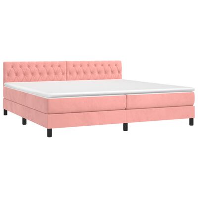 vidaXL rózsaszín bársony rugós és LED-es ágy matraccal 200x200 cm