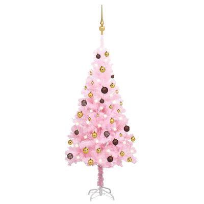 vidaXL rózsaszín PVC megvilágított műkarácsonyfa gömb szettel 120 cm