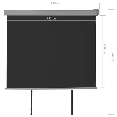 vidaXL multifunkciós fekete oldalsó napellenző erkélyre 150 x 200 cm