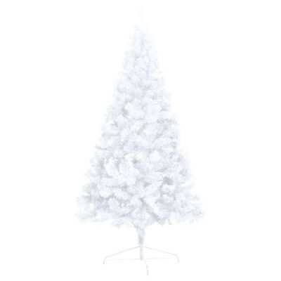 vidaXL fehér megvilágított fél műkarácsonyfa gömb szettel 150 cm