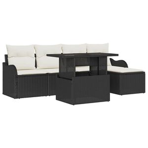 vidaXL Kerti Kanap&eacute; Szett p&aacute;rn&aacute;val 6 pcs Fekete Polyrattan