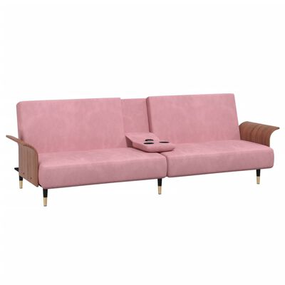 vidaXL rózsaszín bársony kanapéágy pohártartókkal