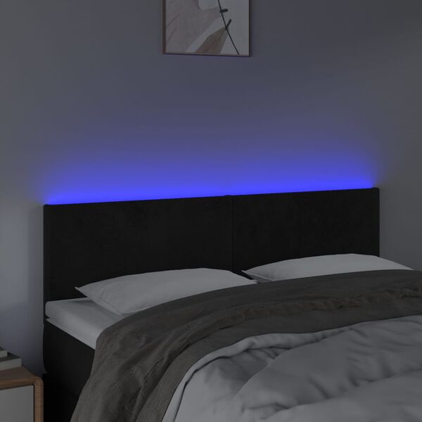 vidaXL fekete bársony LED-es fejtámla 144x5x78/88 cm