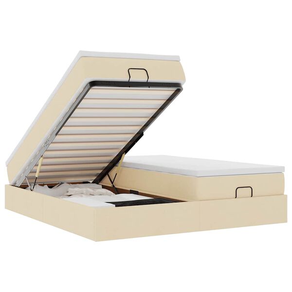 vidaXL oszmán ágykeret matracokkal krém 200x200cm szövet