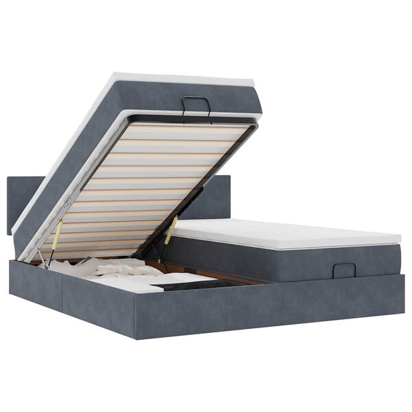 vidaXL Ottomán ágykeret matraccal Sötét szürke 200x200cm bársony