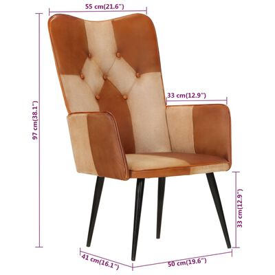 vidaXL barna és krémszínű valódi bőr magas háttámlájú fotel