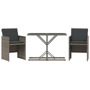 vidaXL 3 r&eacute;szes sz&uuml;rke polyrattan bisztr&oacute;garnit&uacute;ra p&aacute;rn&aacute;kkal