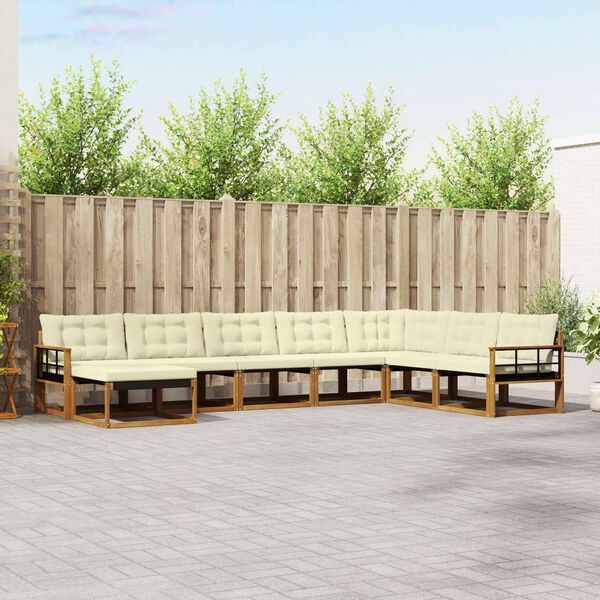 vidaXL K&uuml;lt&eacute;ri kanap&eacute; szett p&aacute;rn&aacute;val 8 pcs Term&eacute;szetes &eacute;s kr&eacute;msz&iacute;nű