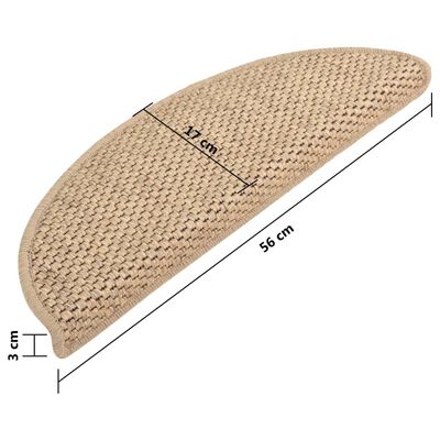 vidaXL 15 db szizál hatású homokszínű öntapadó lépcsőszőnyeg 56x17x3cm