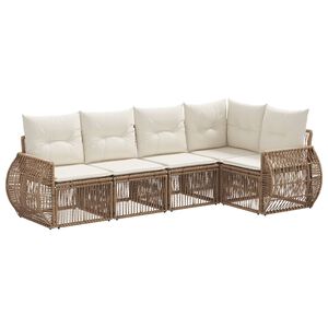 vidaXL Kerti Kanap&eacute; Szett 5 pcs Beige &eacute;s Kr&eacute;msz&iacute;nű polirattan