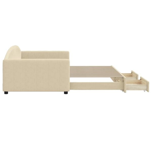 vidaXL krémszínű kihúzható szövet heverő fiókkal 100x200 cm