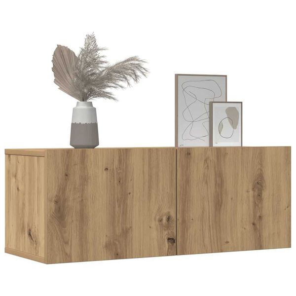 vidaXL 2 db k&eacute;zműves t&ouml;lgy falra szerelhető TV-szekr&eacute;ny 80x30x30 cm