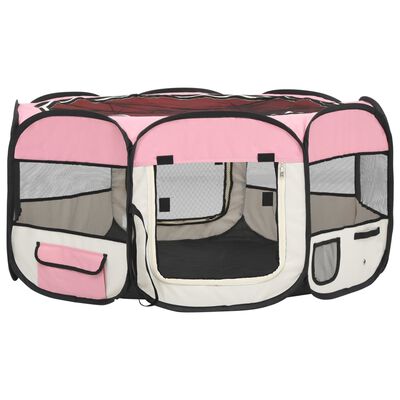 vidaXL rózsaszínű összecsukható kutyakennel hordtáskával 145x145x61 cm