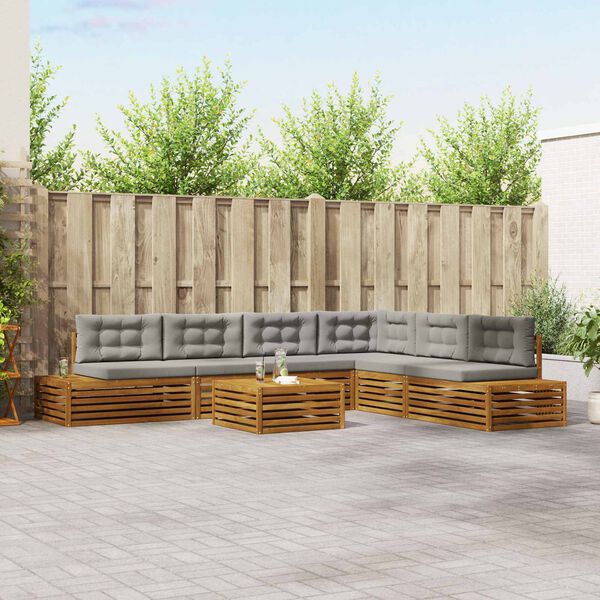 vidaXL K&uuml;lt&eacute;ri kanap&eacute; szett 7 Darab Term&eacute;szetes &eacute;s Vil&aacute;gossz&uuml;rke