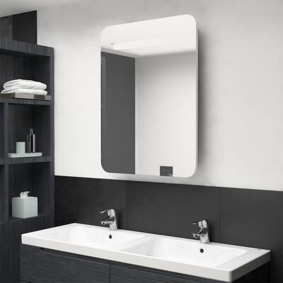 vidaXL fehér, tölgyszínű LED-es tükrös fürdőszobaszekrény 60x11x80 cm