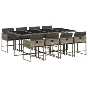 vidaXL 9 r&eacute;szes sz&uuml;rke polyrattan kerti &eacute;tkezőgarnit&uacute;ra p&aacute;rn&aacute;val