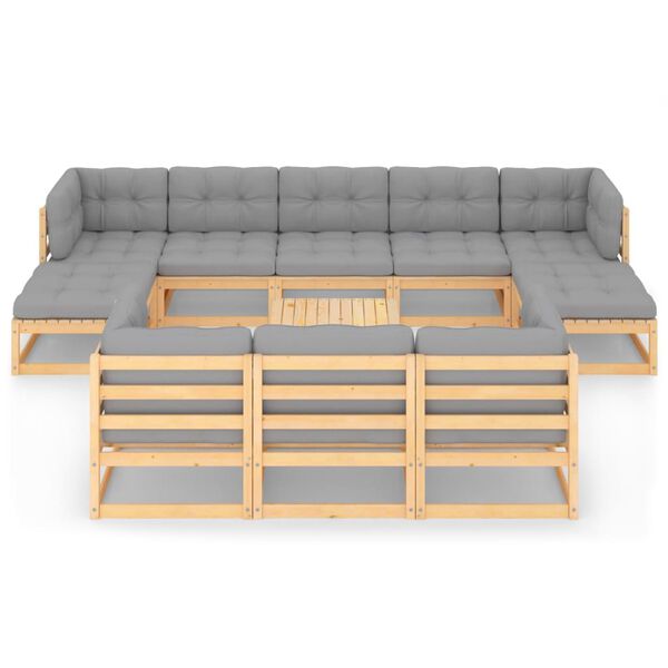 vidaXL 11 r&eacute;szes t&ouml;m&ouml;r fenyőfa kerti &uuml;lőgarnit&uacute;ra p&aacute;rn&aacute;kkal