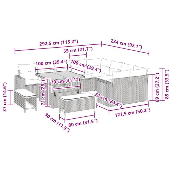vidaXL Kerti Kanap&eacute; Szett p&aacute;rn&aacute;val 13 pcs Fekete polirattan