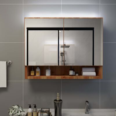 vidaXL tölgyszínű MDF tükrös fürdőszobaszekrény 80 x 15 x 60 cm