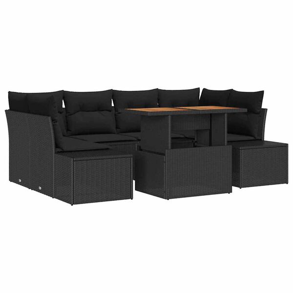 vidaXL Kerti Kanap&eacute; Szett t&aacute;rol&oacute;val 7 pcs Fekete Poli rattan