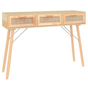 vidaXL barna t&ouml;m&ouml;r fenyő &eacute;s term&eacute;szetes rattan kisasztal 105x30x75 cm