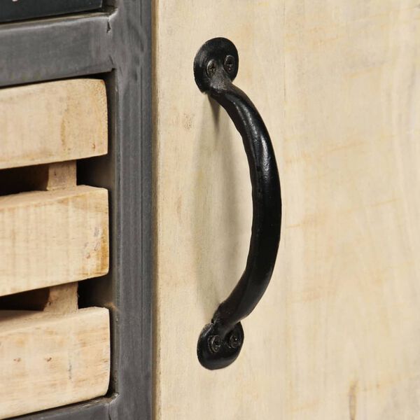 vidaXL tömör mangófa és acél tálalószekrény 65 x 33 x 76 cm