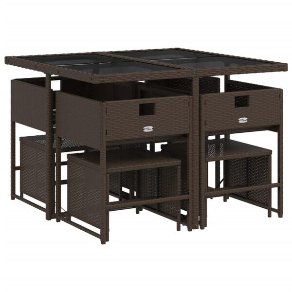 vidaXL 9 r&eacute;szes barna polyrattan kerti &eacute;tkezőgarnit&uacute;ra p&aacute;rn&aacute;kkal