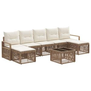 vidaXL Kerti Kanap&eacute; Szett 8 pcs B&eacute;zs polirattan