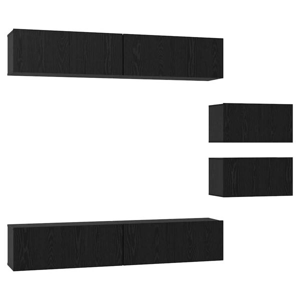 vidaXL TV szekr&eacute;ny garnit&uacute;ra 6 pcs Fekete t&ouml;lgy Faanyag