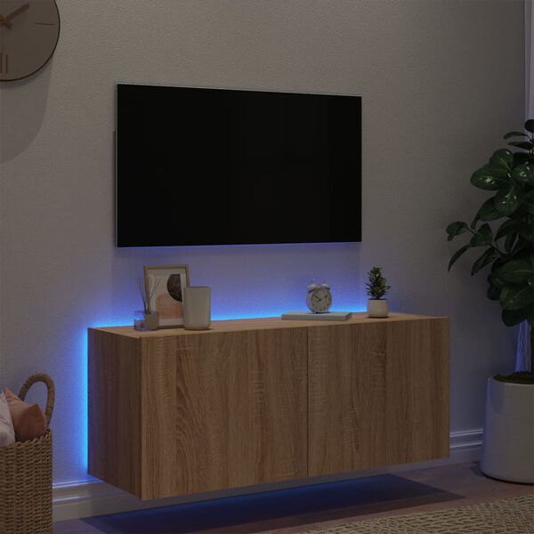 vidaXL sonoma t&ouml;lgy sz&iacute;nű fali TV-szekr&eacute;ny LED-ekkel 100 x 35 x 41 cm