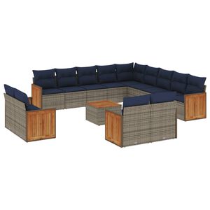 vidaXL 14 db sz&uuml;rke polyrattan kerti kanap&eacute;garnit&uacute;ra p&aacute;rn&aacute;kkal