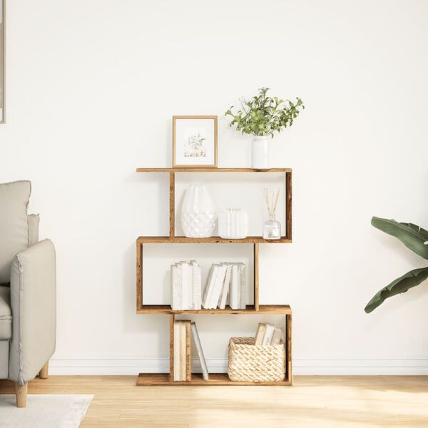 vidaXL 3 szintes antik fa színű fa elválasztó könyvespolc 70x24x97 cm